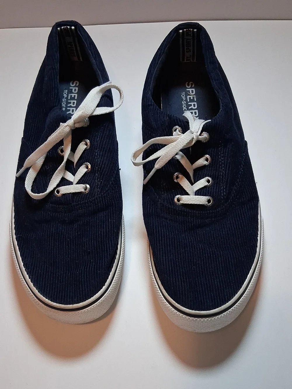 Sperry Navy Corduroy Low-Top Sneakers with White Laces